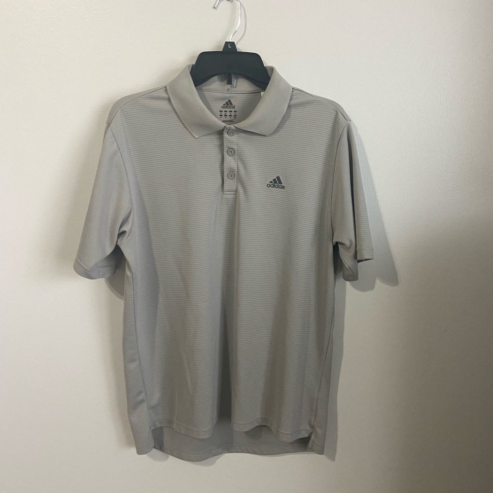 adidas Men's Heather button Polo Grey/Black Shirt-Small